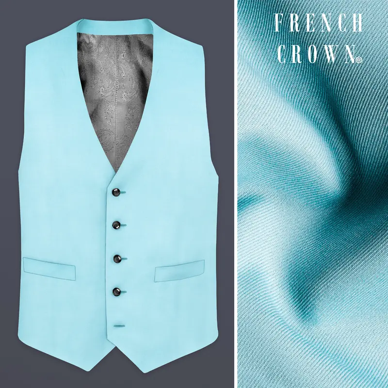 Korean Blizzard Blue Solid Wool Rich Waistcoat 1