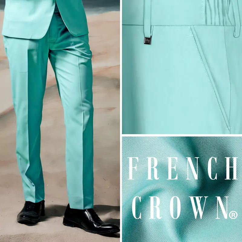 Korean Sinbad Blue Solid Wool Blend Stretchable Waistband Pant 1