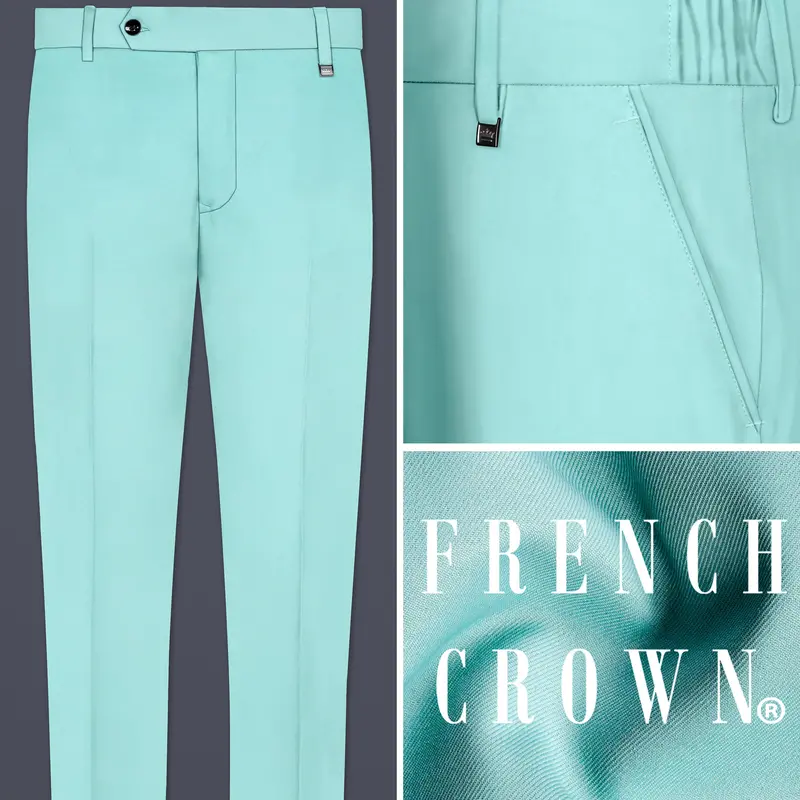 Korean Sinbad Blue Solid Wool Blend Stretchable Waistband Pant 8