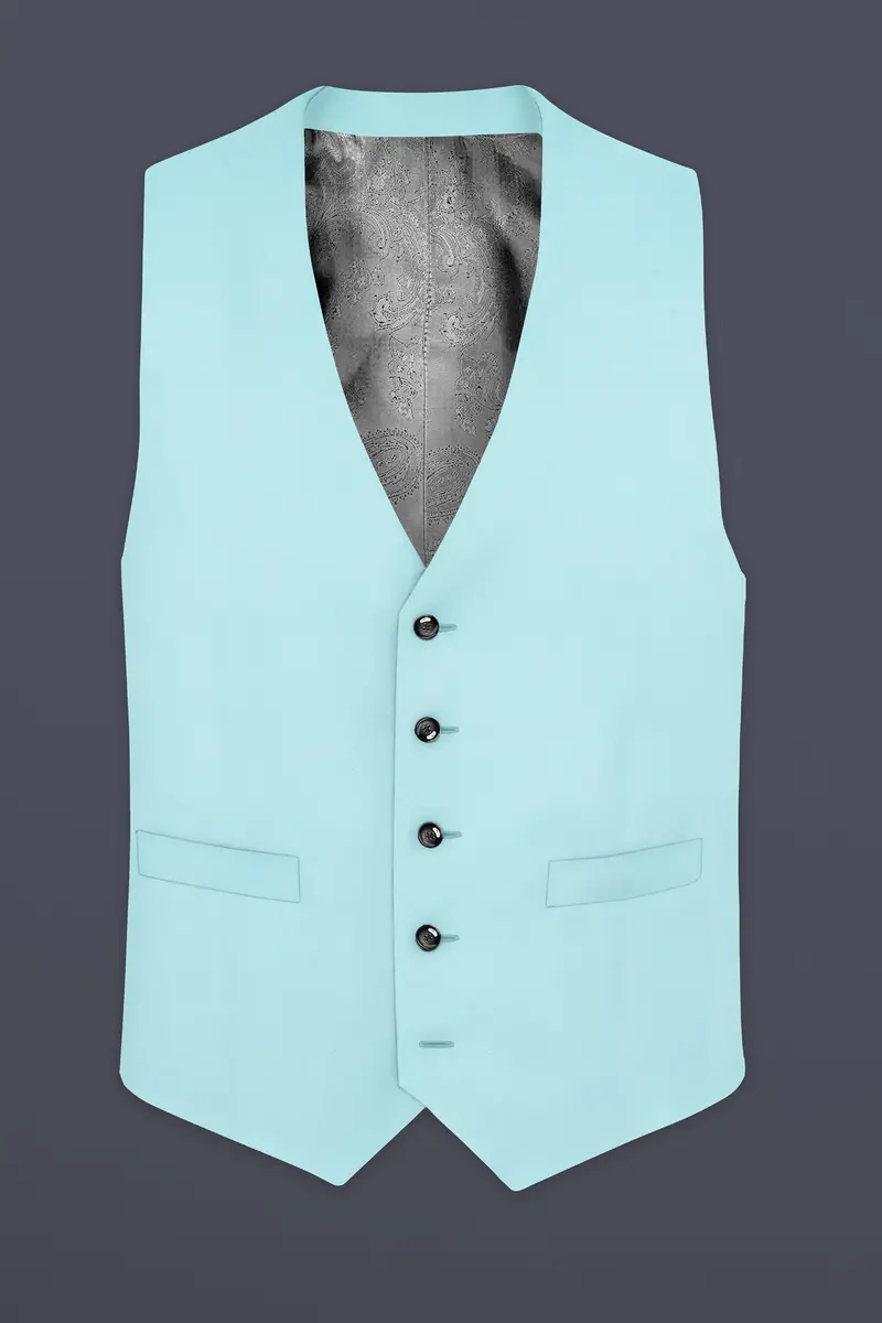 Korean Sinbad Blue Solid Wool Blend Waistcoat 2