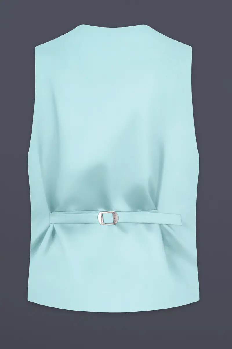 Korean Sinbad Blue Solid Wool Blend Waistcoat 4