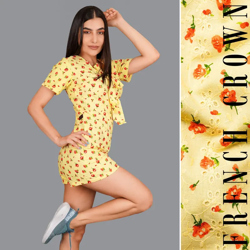 Kournikova Yellow Rose Printed Premium Cotton Jumpsuit 1