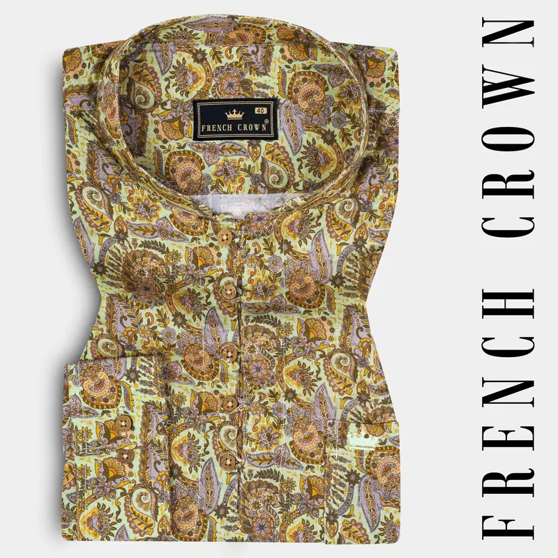Kumera Brown And Thistle Green Printed Luxurious Linen Kurta Shirt 1