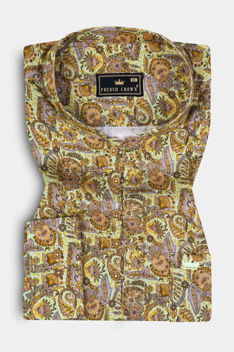 Kumera Brown And Thistle Green Printed Luxurious Linen Kurta Shirt 2