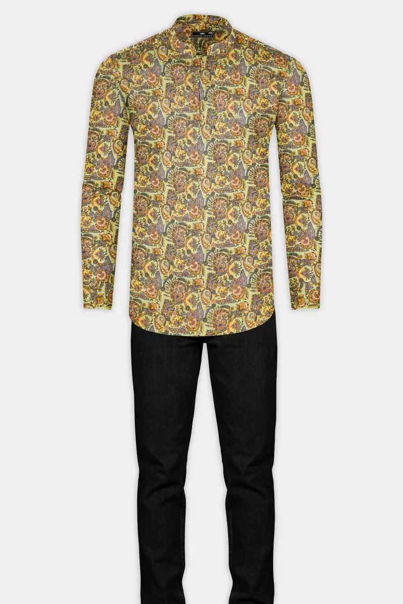 Kumera Brown And Thistle Green Printed Luxurious Linen Kurta Shirt 7