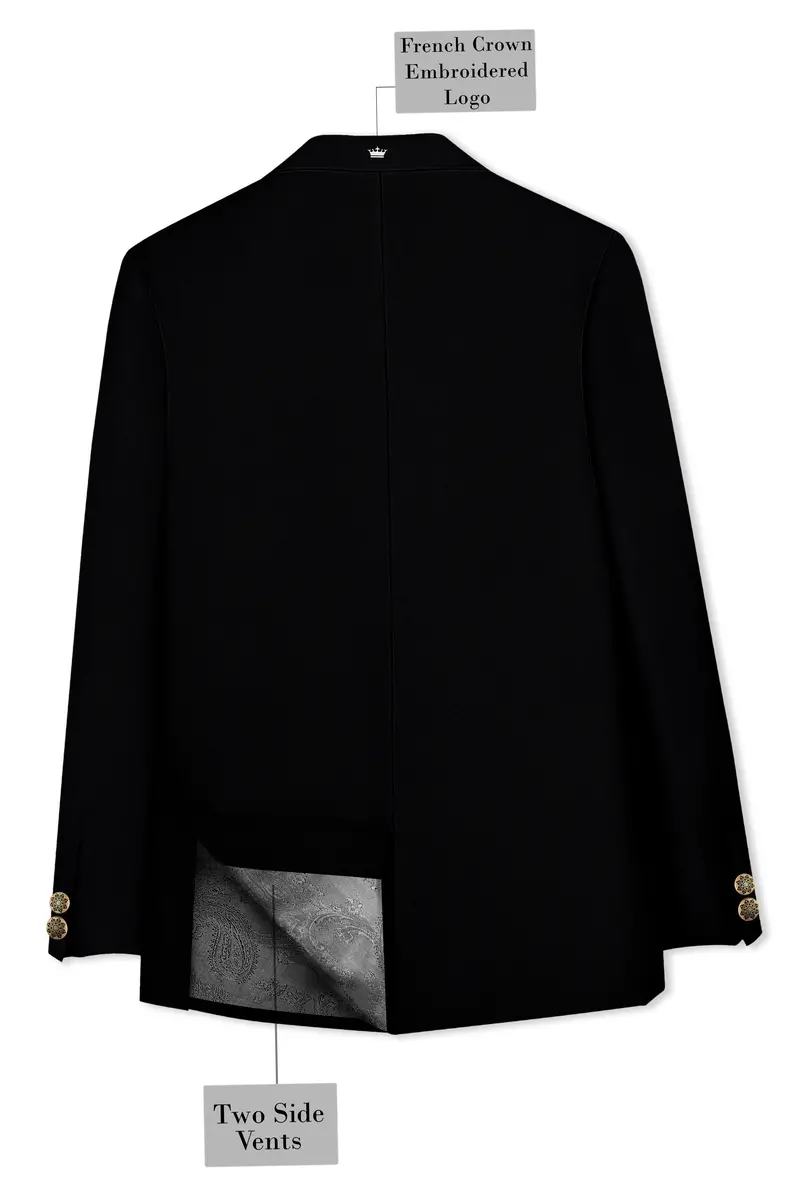 Kuro-Japanese Black 4-Way Stretch Wrinkle-Free Wool Rich Bandhgala Blazer 7