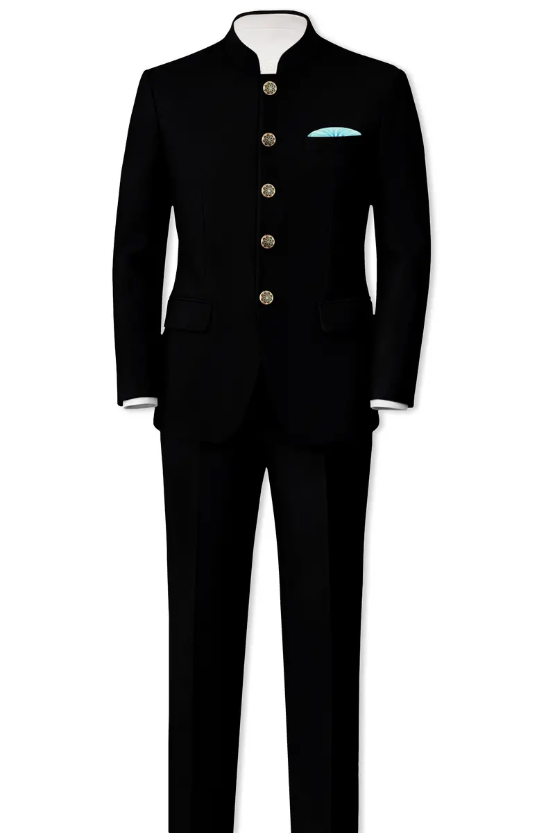 Kuro-Japanese Black 4-Way Stretch Wrinkle-Free Wool Rich Bandhgala Blazer 8
