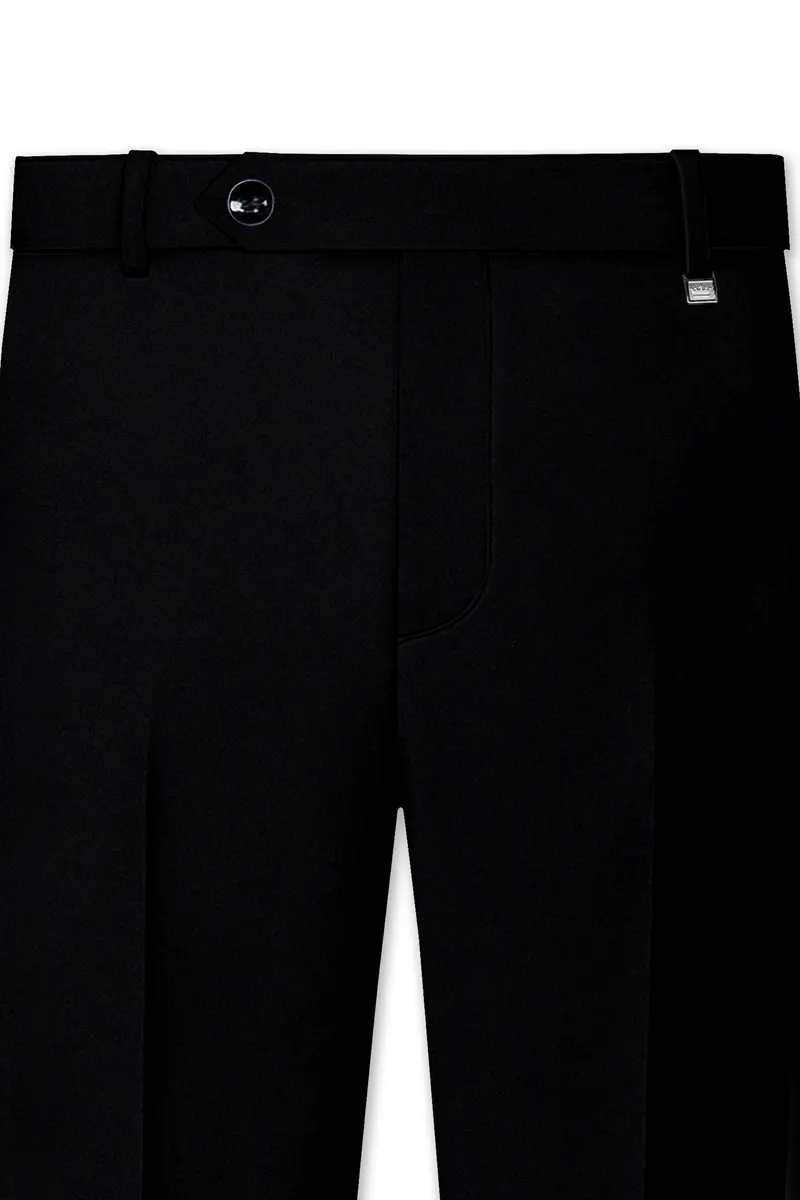 Kuro-Japanese Black 4-Way Stretch Wrinkle-Free Wool Rich Cross Placket Bandhgala Suit 11