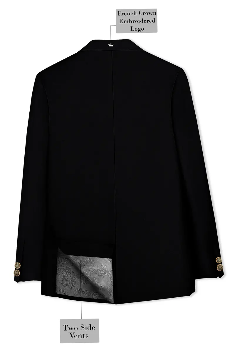 Kuro-Japanese Black 4-Way Stretch Wrinkle-Free Wool Rich Cross Placket Bandhgala Suit 8