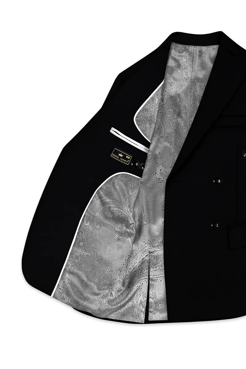 Kuro-Japanese Black 4-Way Stretch Wrinkle-Free Wool Rich Double Breasted Blazer 5
