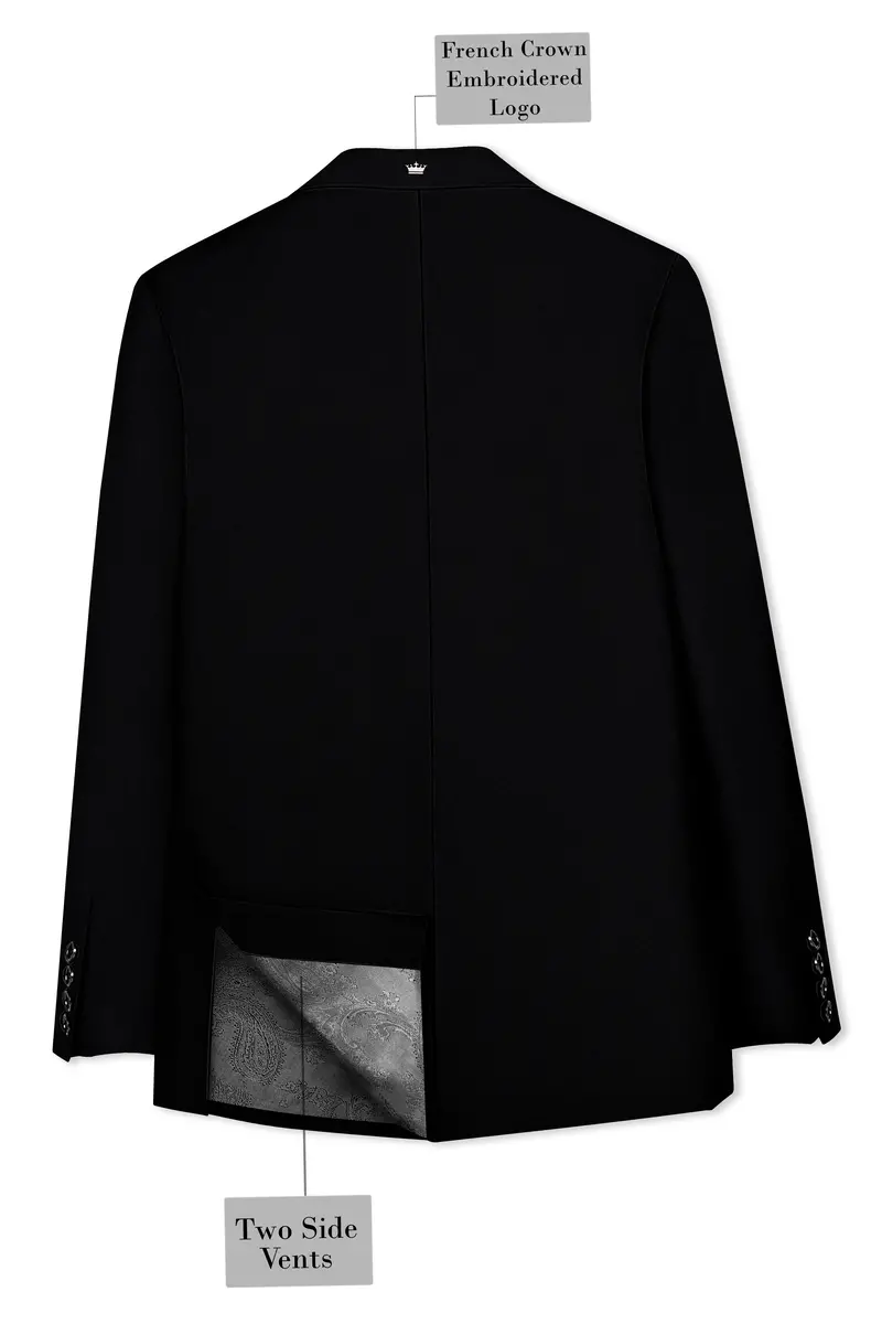 Kuro-Japanese Black 4-Way Stretch Wrinkle-Free Wool Rich Double Breasted Blazer 8
