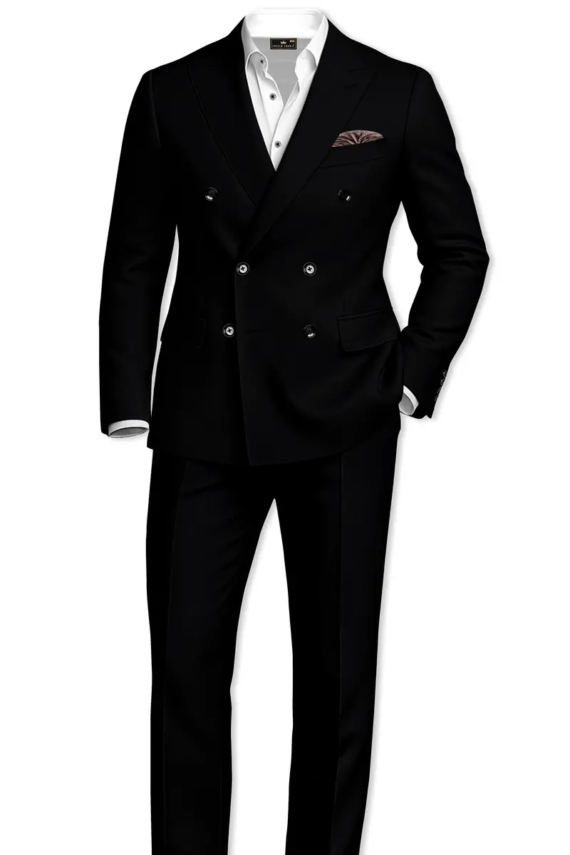 Kuro-Japanese Black 4-Way Stretch Wrinkle-Free Wool Rich Double Breasted Blazer 9