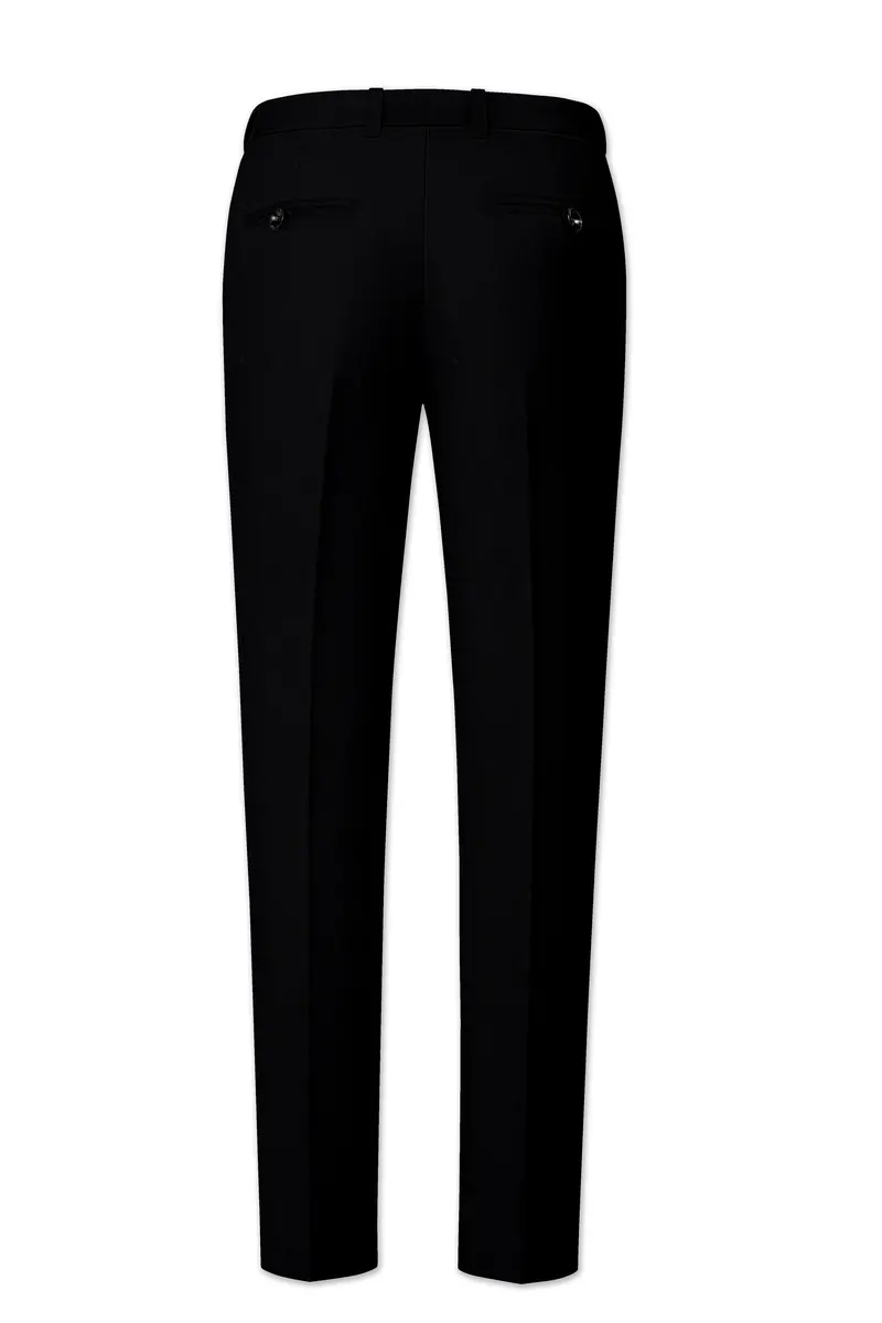 Kuro-Japanese Black 4-Way Stretch Wrinkle-Free Wool Rich Double Breasted Suit 14