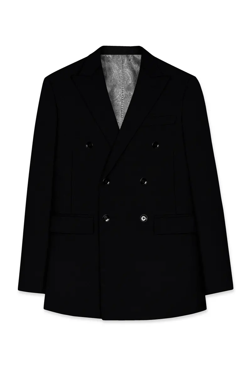 Kuro-Japanese Black 4-Way Stretch Wrinkle-Free Wool Rich Double Breasted Suit 8