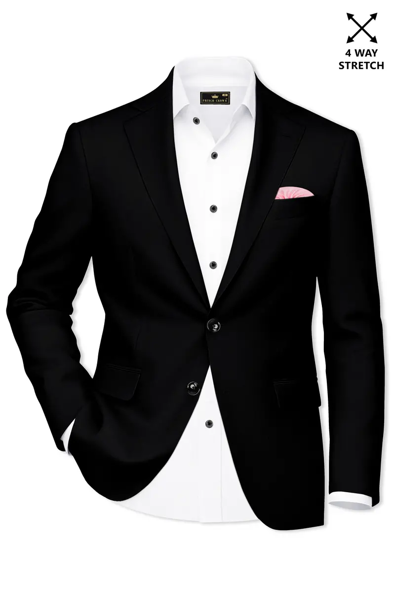 Kuro-Japanese Black 4-Way Stretch Wrinkle-Free Wool Rich Single Breasted Suit 10