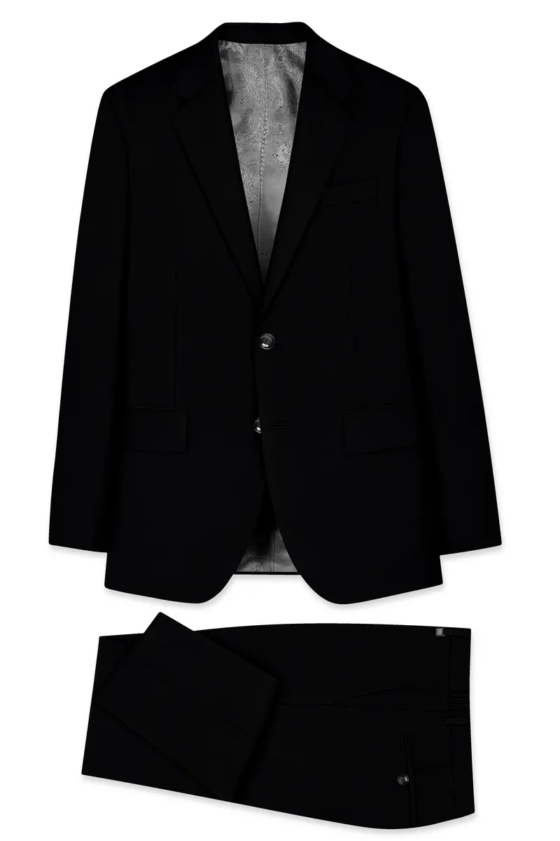 Kuro-Japanese Black 4-Way Stretch Wrinkle-Free Wool Rich Single Breasted Suit 11