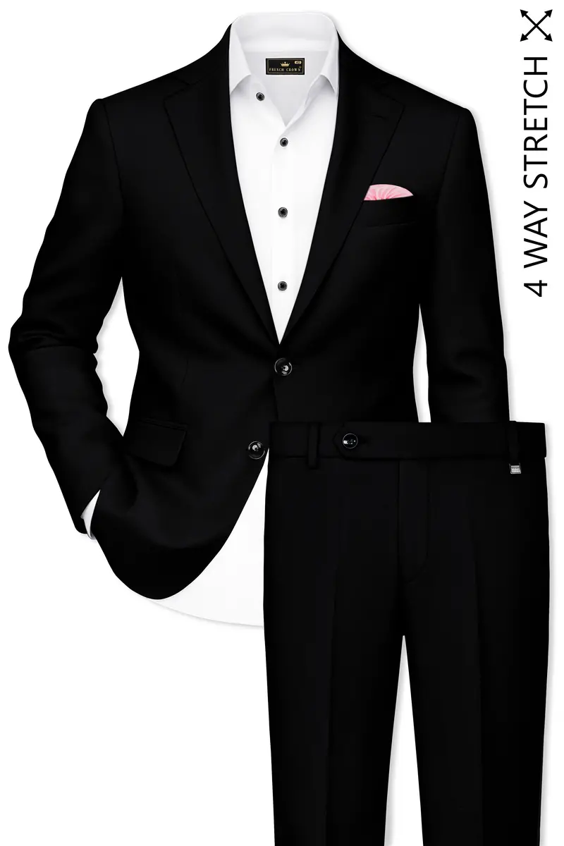 Kuro-Japanese Black 4-Way Stretch Wrinkle-Free Wool Rich Single Breasted Suit 2