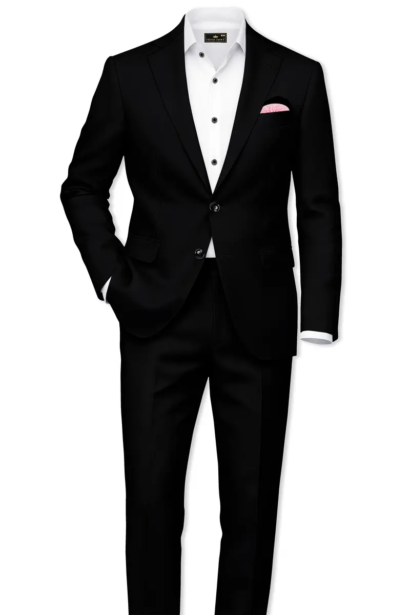 Kuro-Japanese Black 4-Way Stretch Wrinkle-Free Wool Rich Single Breasted Suit 4
