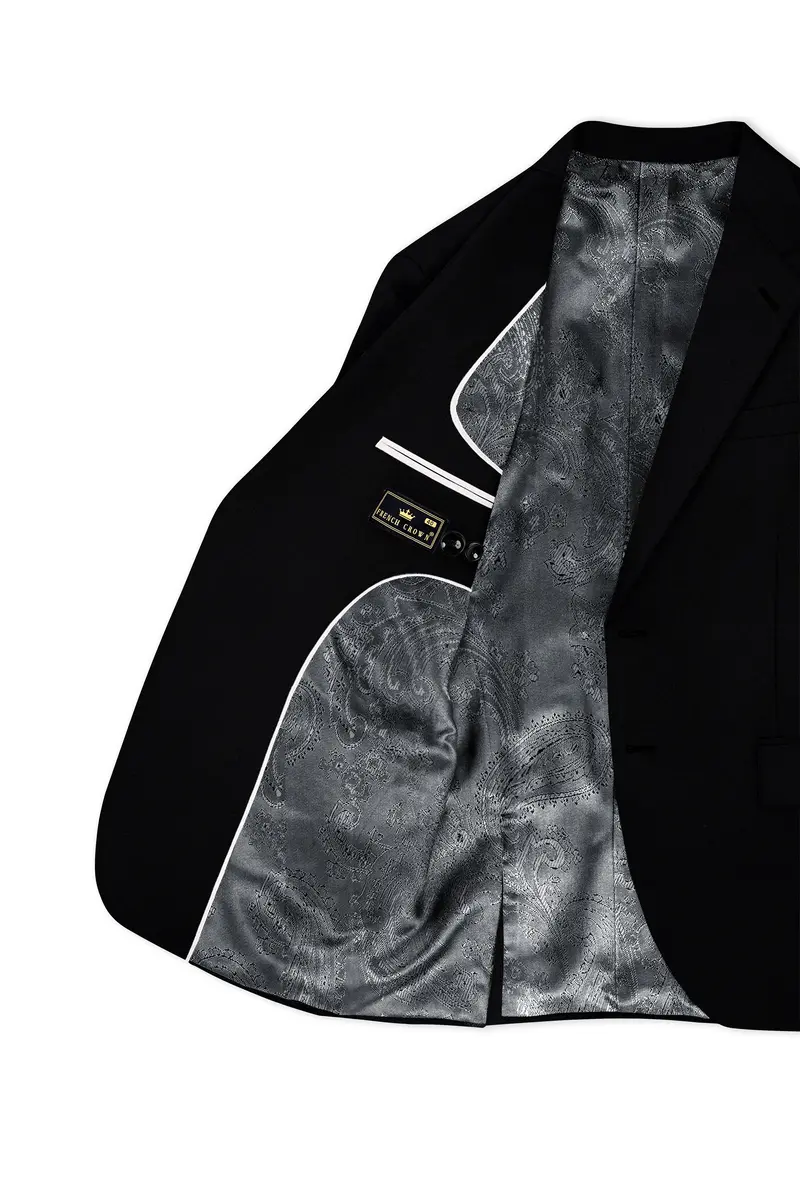 Kuro-Japanese Black 4-Way Stretch Wrinkle-Free Wool Rich Single Breasted Suit 6
