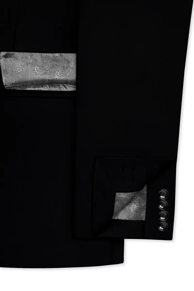 Kuro-Japanese Black 4-Way Stretch Wrinkle-Free Wool Rich Single Breasted Suit 7