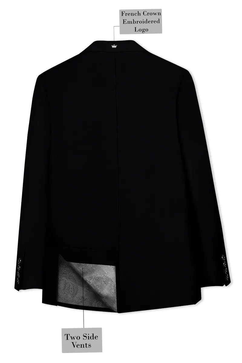 Kuro-Japanese Black 4-Way Stretch Wrinkle-Free Wool Rich Single Breasted Suit 9