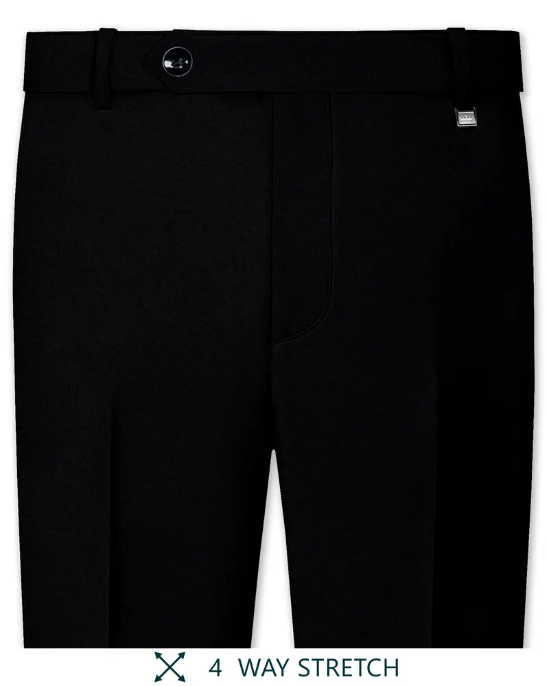 Kuro-Japanese Black 4-Way Stretch Wrinkle-Free Wool Rich Stretchable Waistband Pant 1