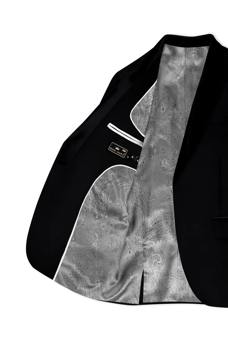 Kuro-Japanese Black 4-Way Stretch Wrinkle-Free Wool Rich Tuxedo Blazer 5