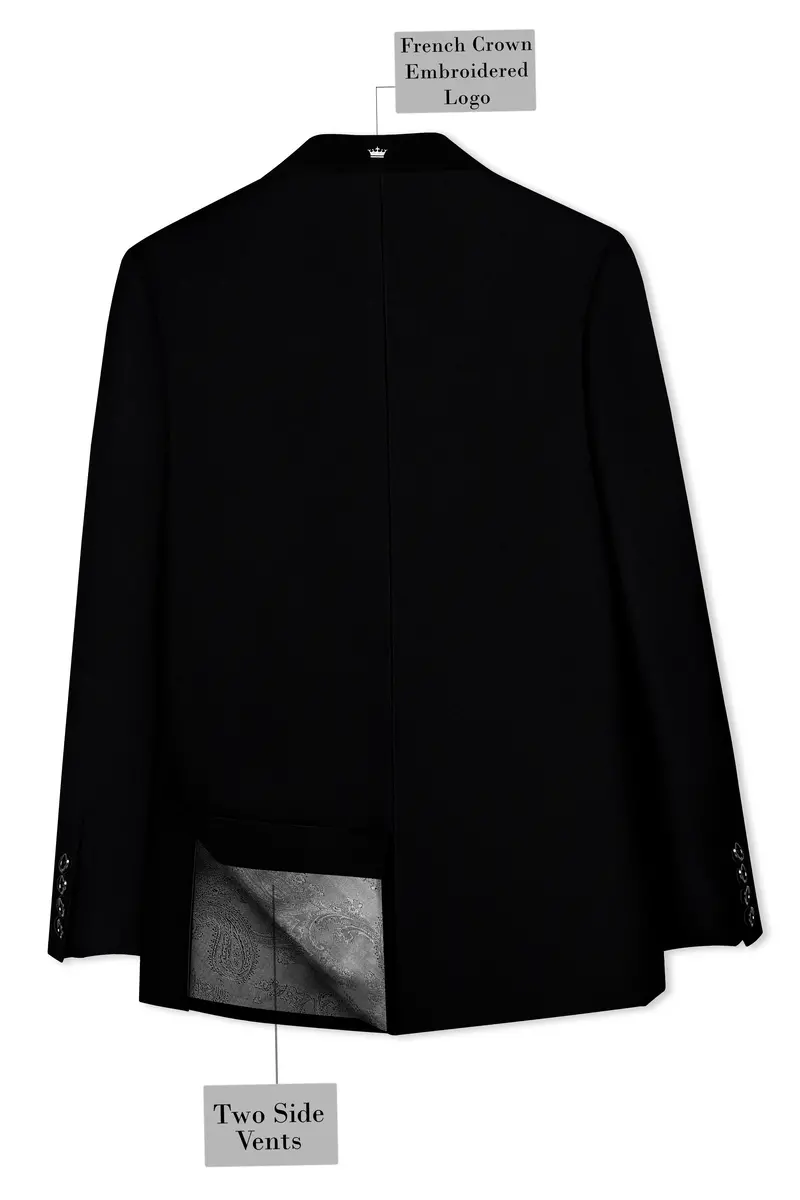 Kuro-Japanese Black 4-Way Stretch Wrinkle-Free Wool Rich Tuxedo Blazer 8