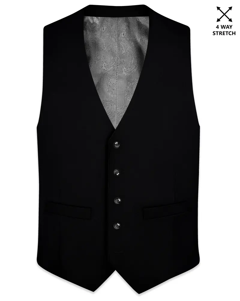 Kuro-Japanese Black 4-Way Stretch Wrinkle-Free Wool Rich Waistcoat 1