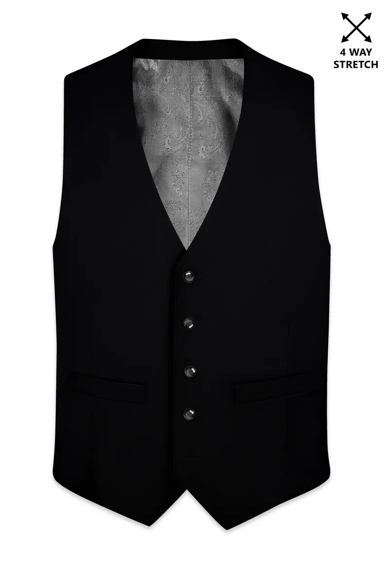 Kuro-Japanese Black 4-Way Stretch Wrinkle-Free Wool Rich Waistcoat 2