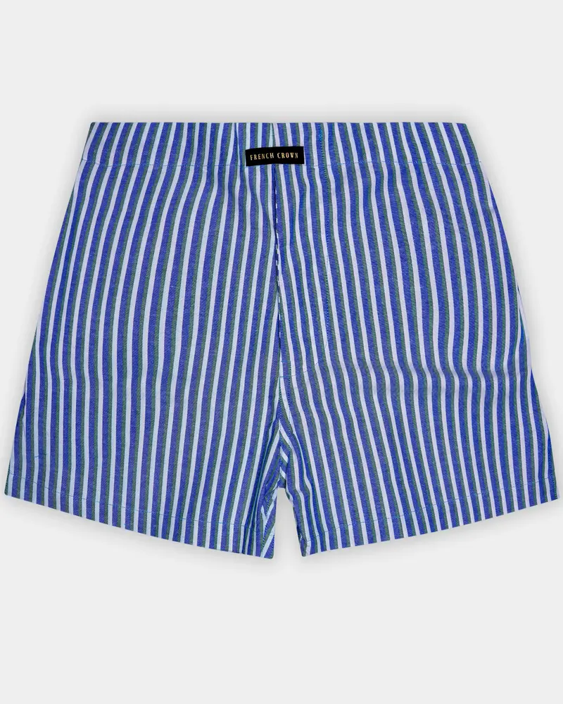 Languid Lavender With Warm Blue And Turquoise Gray Striped Oxford Premium Cotton Boxer 1