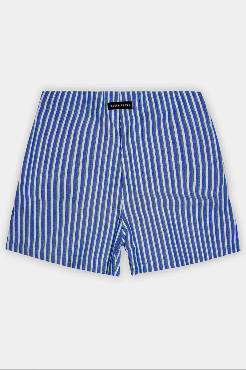 Languid Lavender With Warm Blue And Turquoise Gray Striped Oxford Premium Cotton Boxer 2