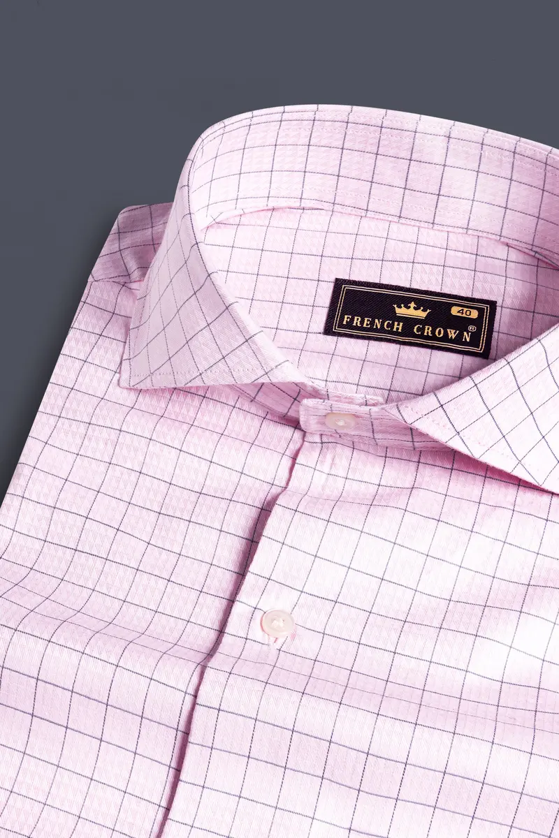 Languid Pink Checkered Dobby Textured Premium Giza Cotton Shirt 1