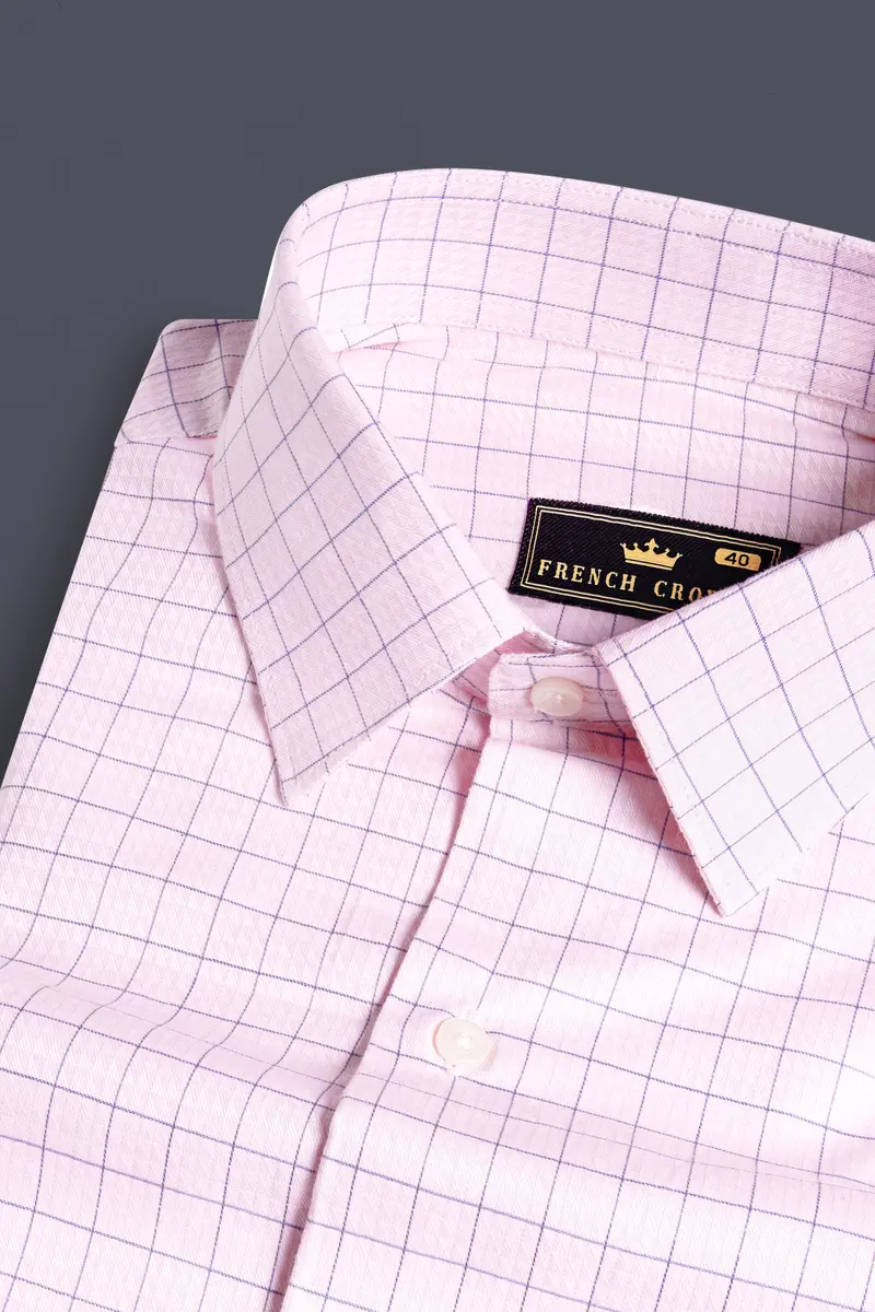 Languid Pink Checkered Dobby Textured Premium Giza Cotton Shirt 1