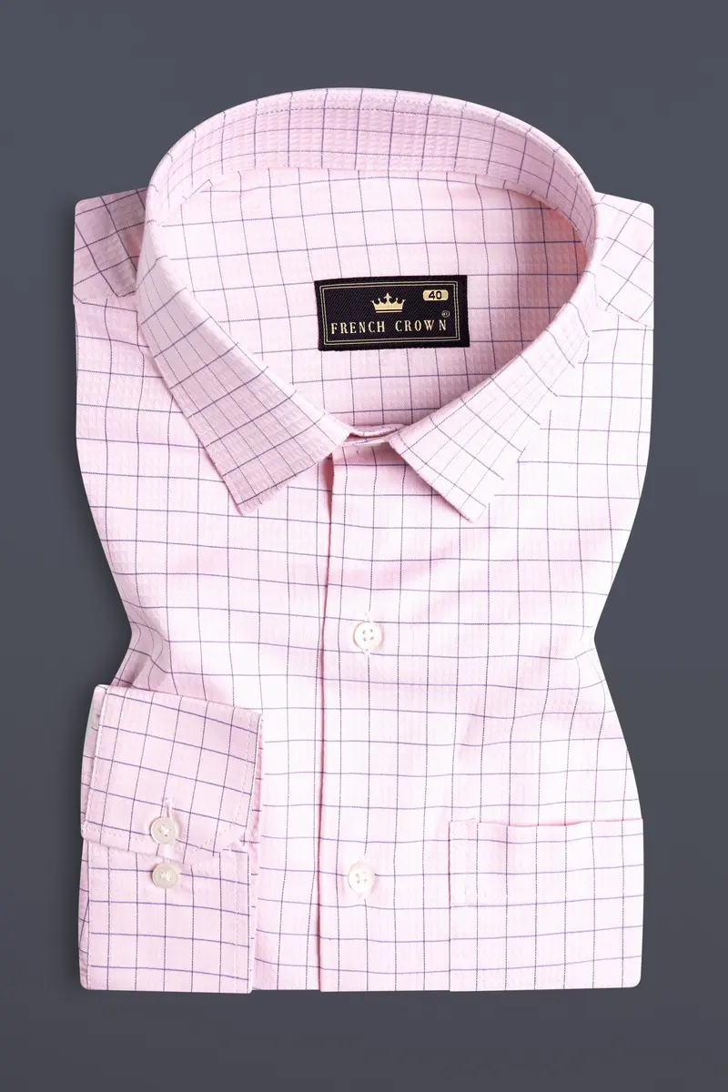 Languid Pink Checkered Dobby Textured Premium Giza Cotton Shirt 3