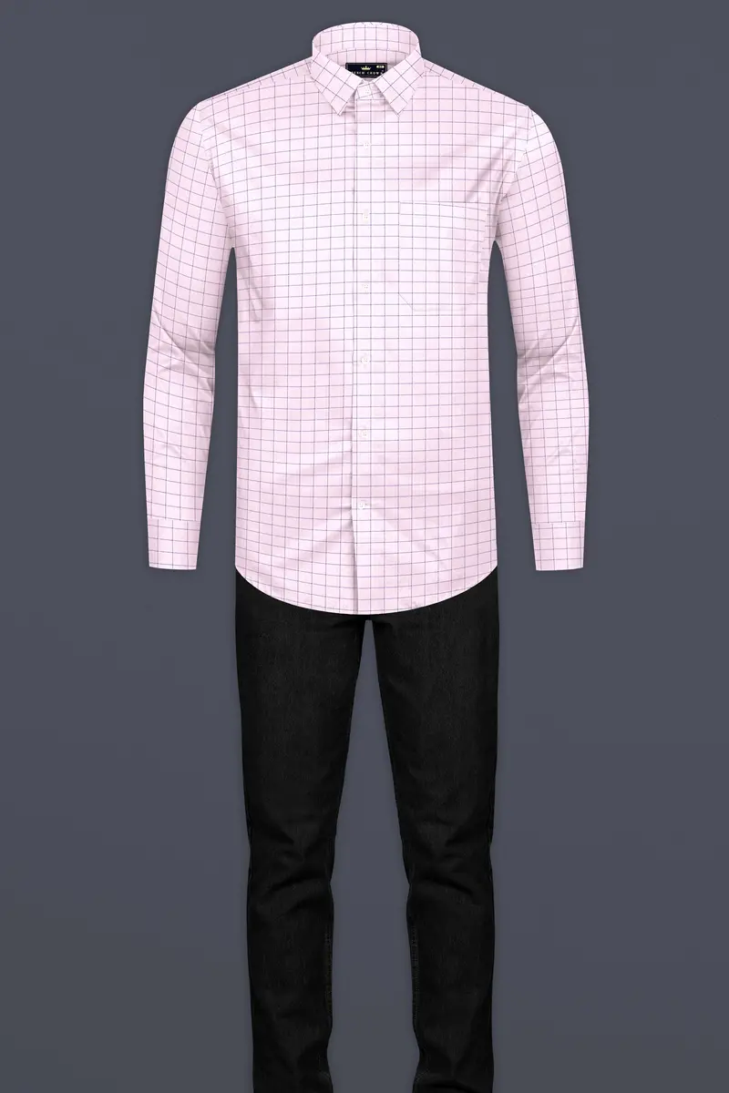 Languid Pink Checkered Dobby Textured Premium Giza Cotton Shirt 6