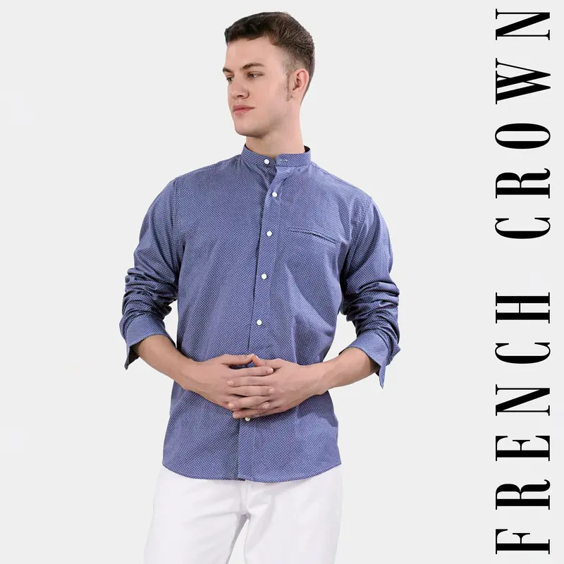 Lapis Blue And White Dots Subtle Sheen Super Soft Premium Cotton Designer Shirt 1