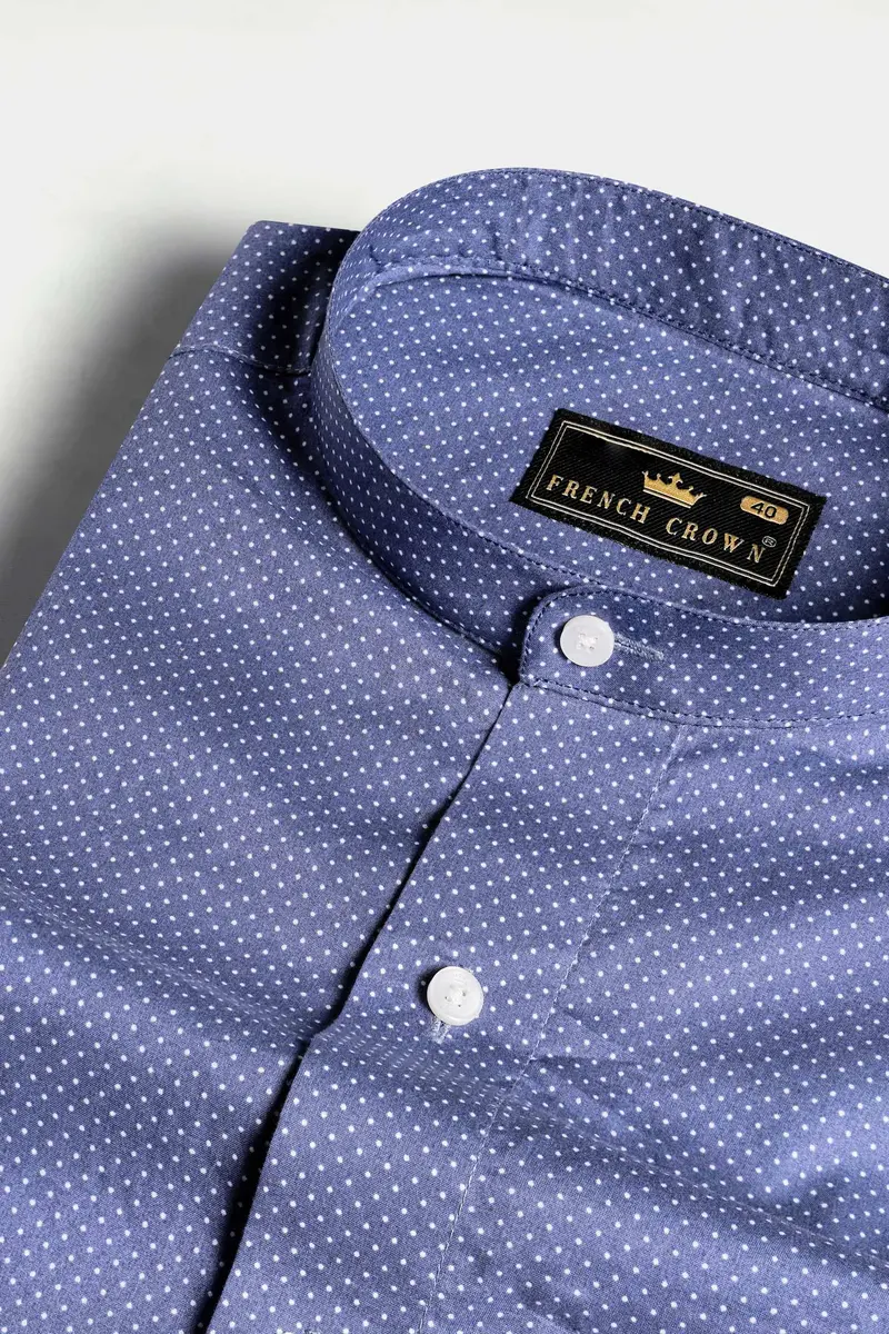 Lapis Blue And White Dots Subtle Sheen Super Soft Premium Cotton Designer Shirt 4