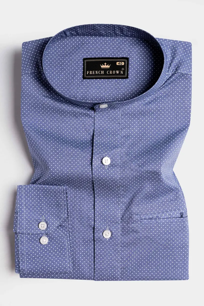 Lapis Blue And White Dots Subtle Sheen Super Soft Premium Cotton Designer Shirt 5