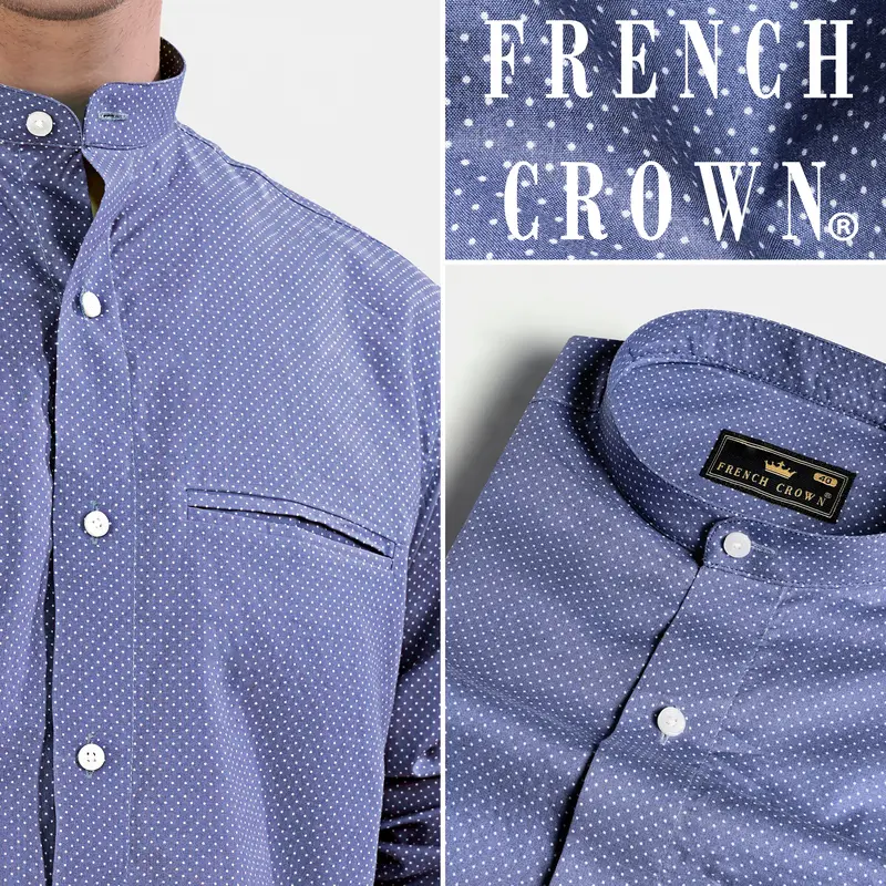 Lapis Blue And White Dots Subtle Sheen Super Soft Premium Cotton Designer Shirt 7