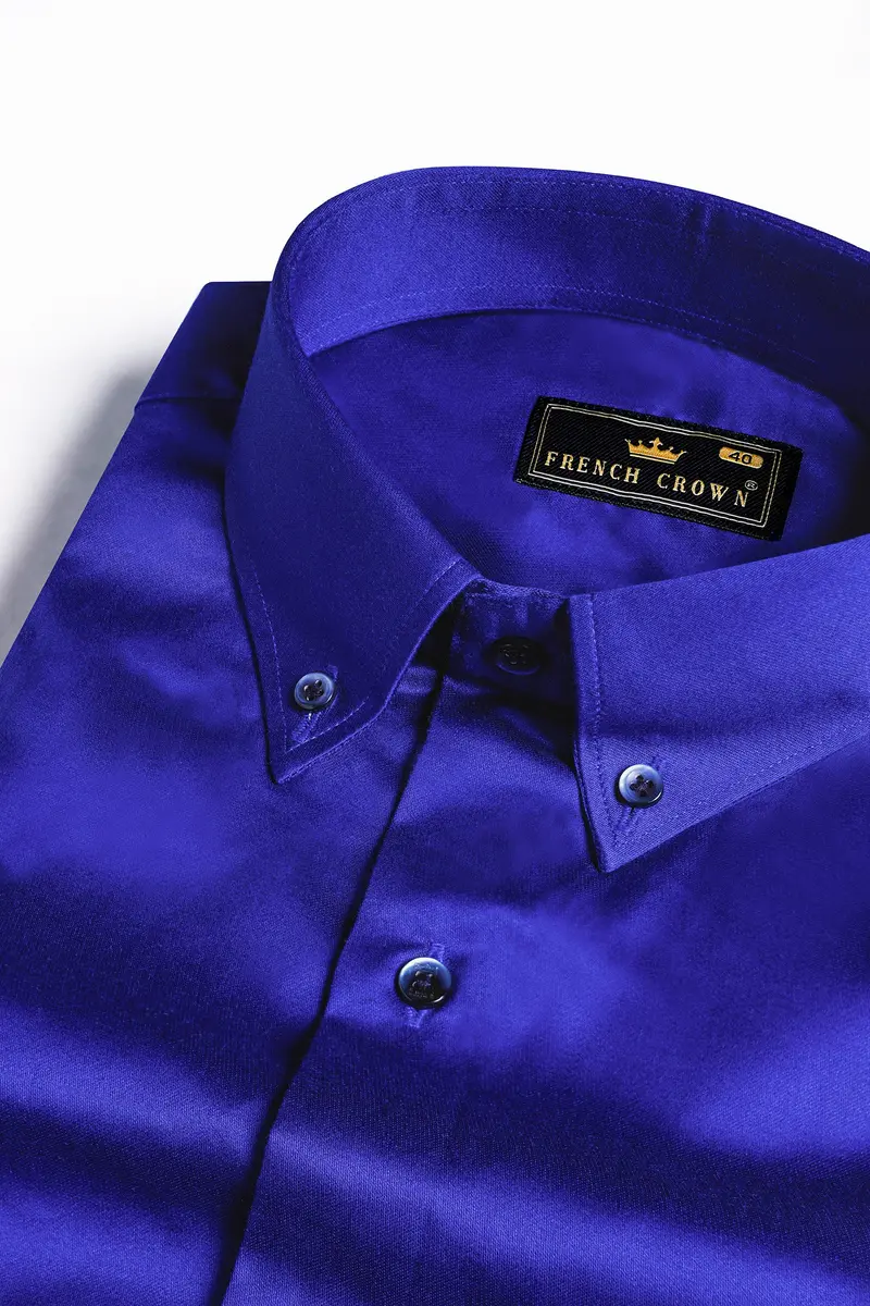 Lapis Blue Subtle Sheen Super Soft Premium Cotton Button Down Shirt 1