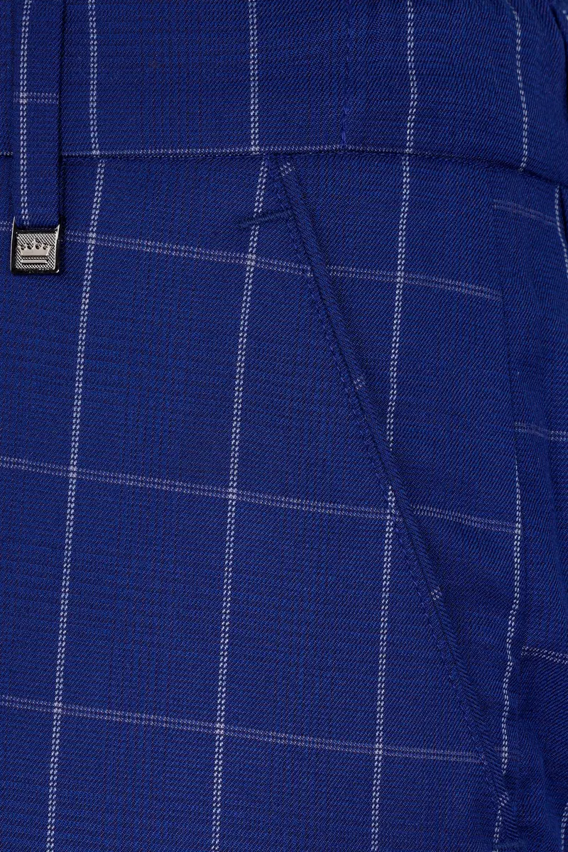 Lapis Blue Windowpane Wool Rich Double Breasted Suit 13