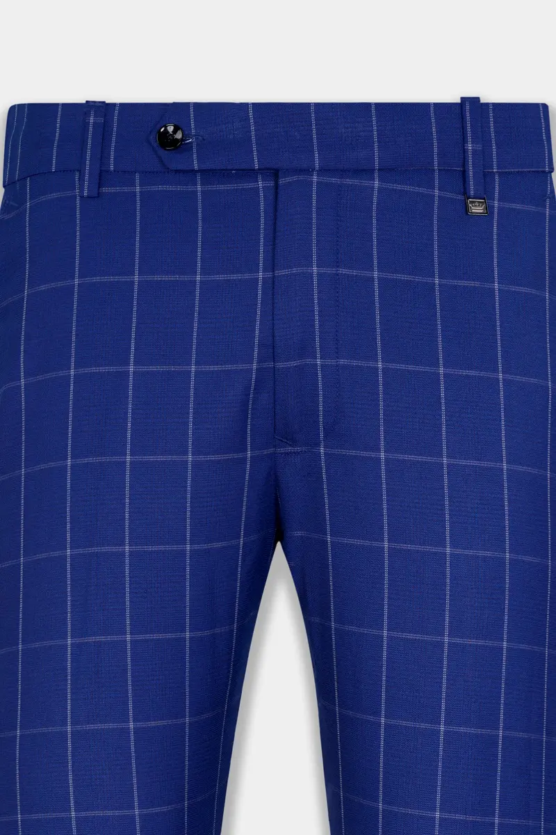 Lapis Blue Windowpane Wool Rich Double Breasted Suit 14
