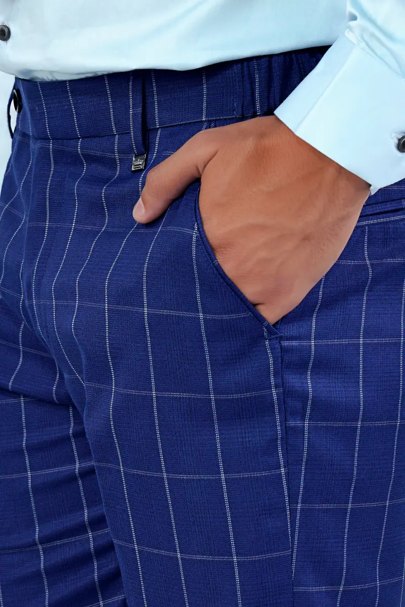 Lapis Blue Windowpane Wool Rich Double Breasted Suit 6