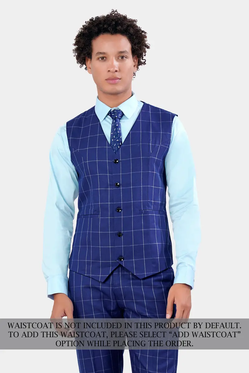 Lapis Blue Windowpane Wool Rich Double Breasted Suit 8
