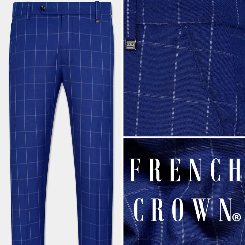 Lapis Blue Windowpane Wool Rich Stretchable Pant 1