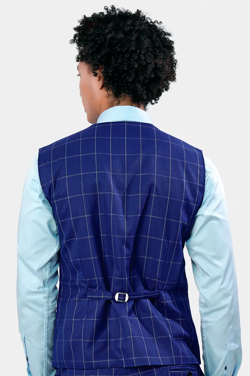 Lapis Blue Windowpane Wool Rich Waistcoat 4