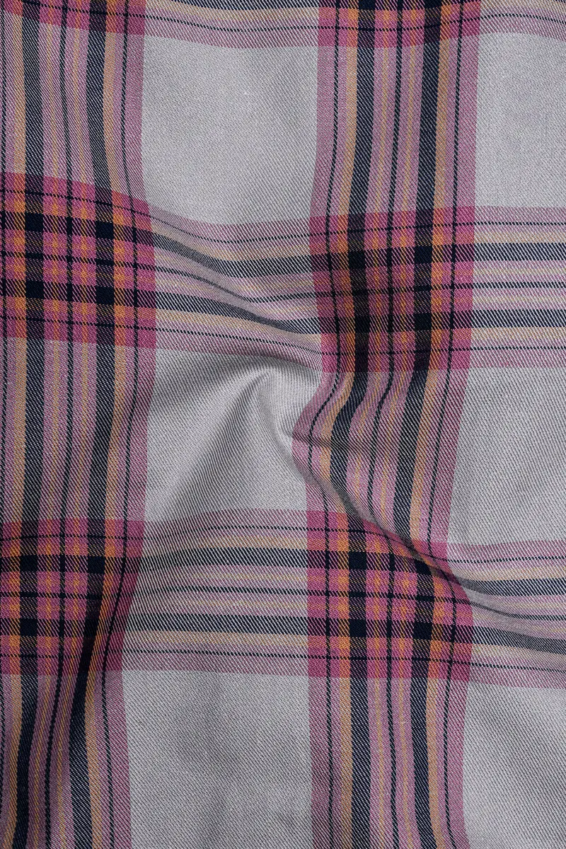Lauguid Gray With Fuchsia Pink Twill Plaid Premium Cotton Shirt 3