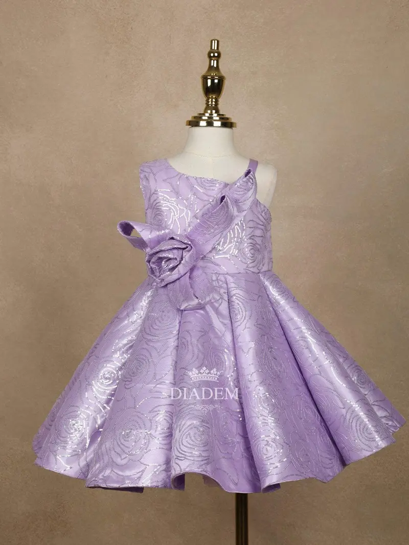 Lavender 3D Floral Designed Party Wear Gown For Girls 1