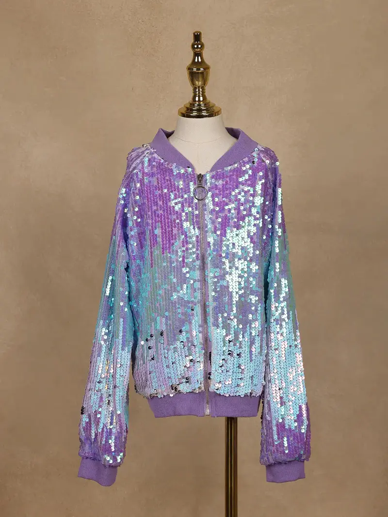 Lavender And Blue Dual-Tone Sequined Bomber Jacket 1